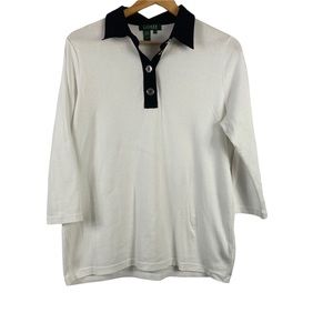 Lauren Ralph Lauren Long Sleeve Polo Shirt White Cream Contrast Collar Shirt 1X
